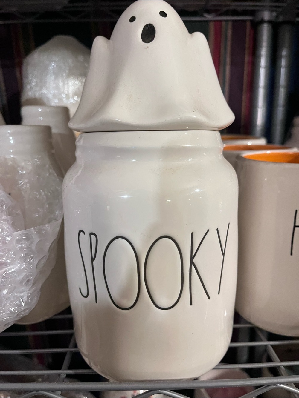 Rae Dunn - White Ghost 'Spooky' Ceramic Canister/Mug